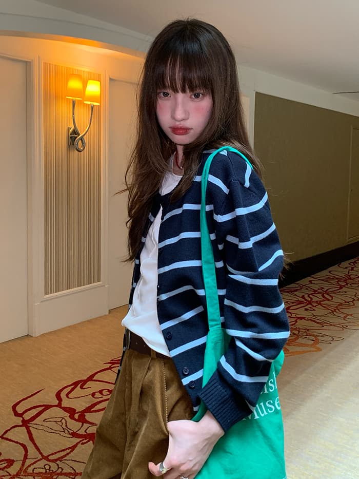 ゆったり ボーダー ニットカーディガン LUMIYUMI