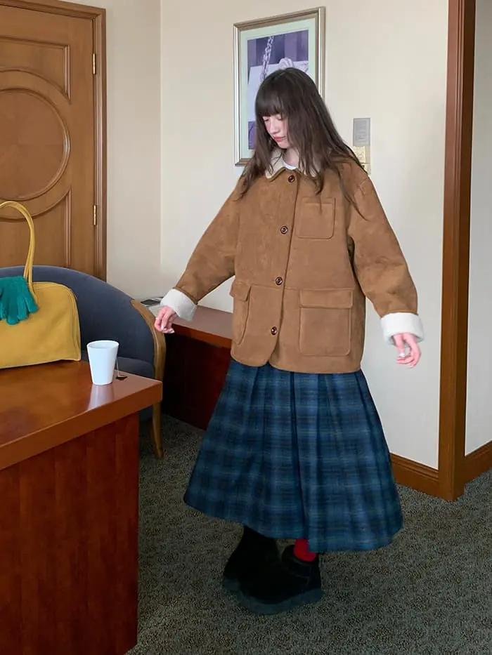 チェック柄 Aライン ミモレ丈 スカート LUMIYUMI