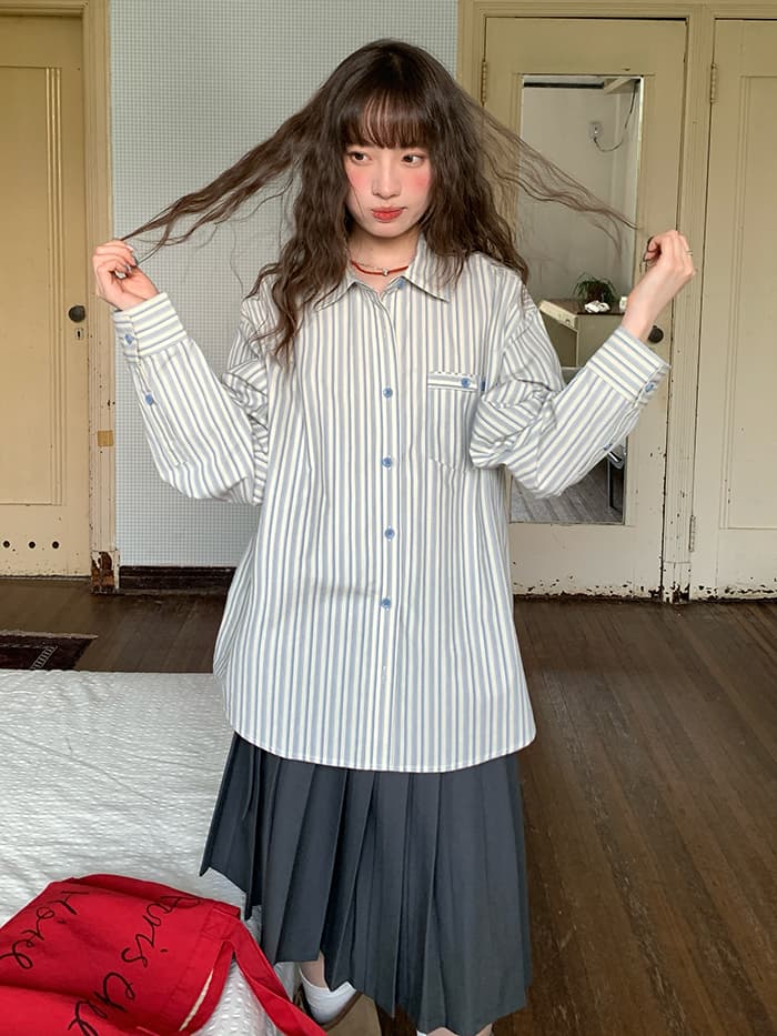 ルーズ ドロップショルダー ストライプ シャツ LUMIYUMI