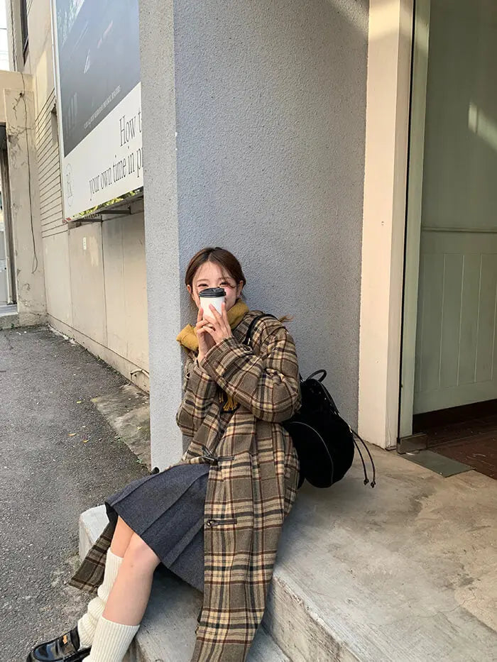 レトロチェック柄ウールコート LUMIYUMI