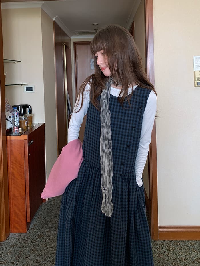 斜め前立て ゆったり ベストワンピース LUMIYUMI