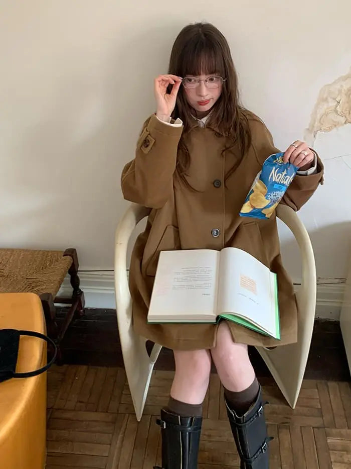 ウールブレンド 折り襟 ミドルコート- LUMIYUMI