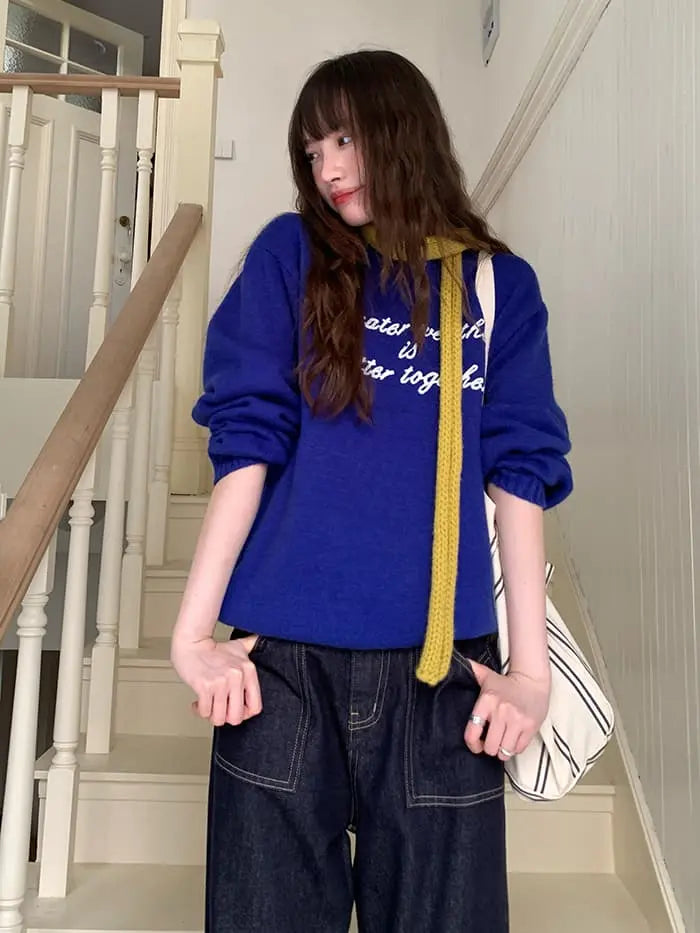 レトロ 配色 ロゴ刺繍 ニット LUMIYUMI