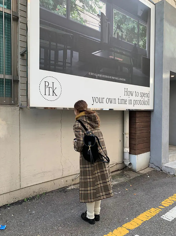 レトロチェック柄ウールコート LUMIYUMI