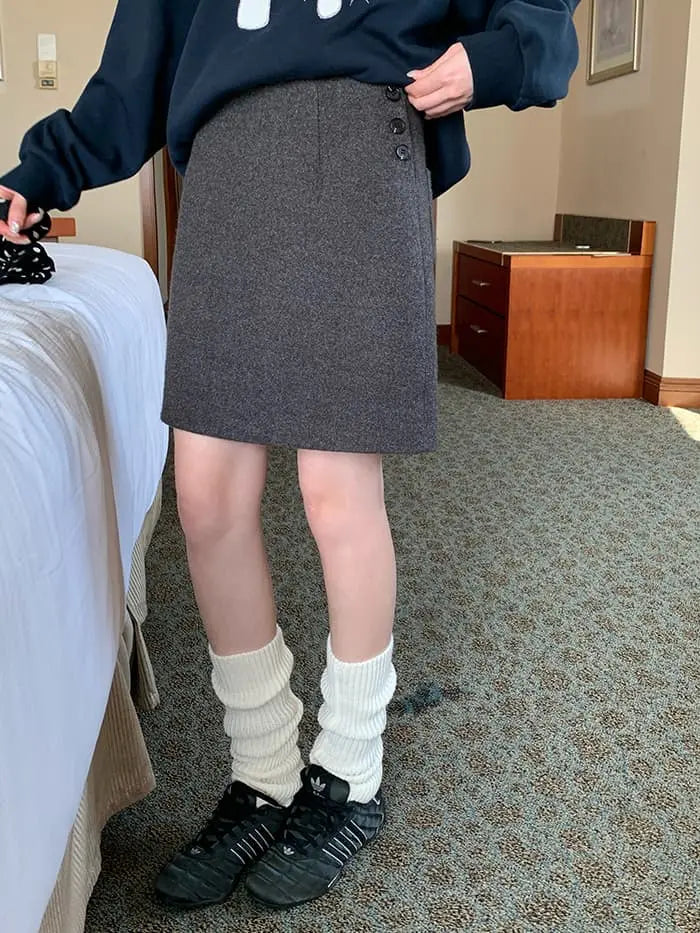 サイドボタン ハイウエスト ミニスカート LUMIYUMI