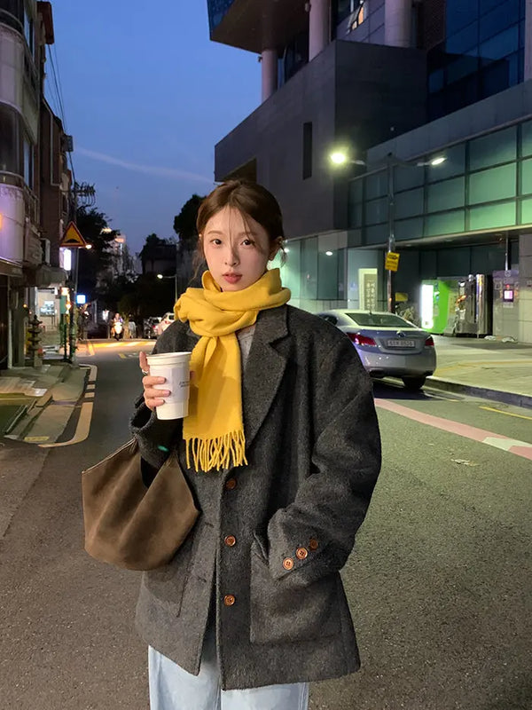 レトロ シングルブレスト テーラードコート - LUMIYUMI