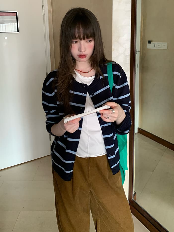 ゆったり ボーダー ニットカーディガン LUMIYUMI