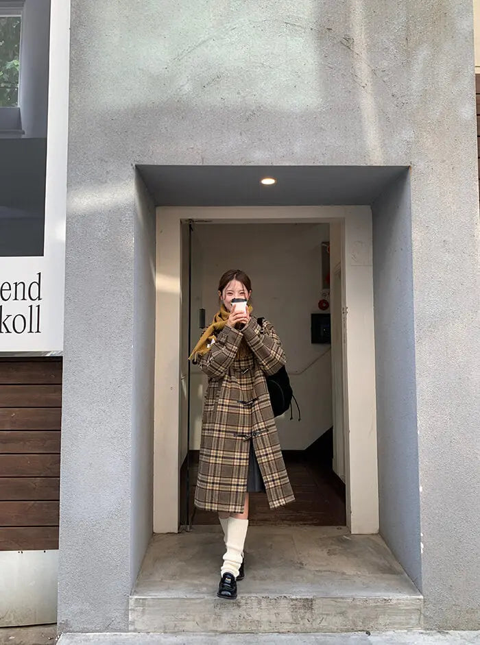 レトロチェック柄ウールコート LUMIYUMI