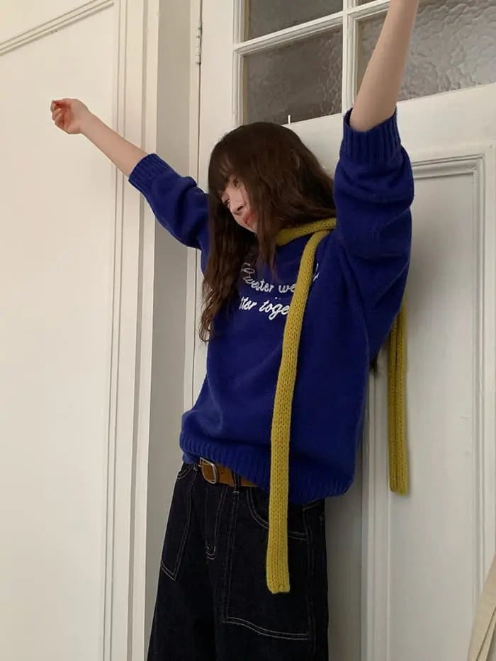 レトロ 配色 ロゴ刺繍 ニット LUMIYUMI