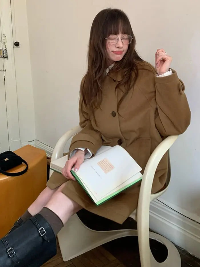 ウールブレンド 折り襟 ミドルコート- LUMIYUMI