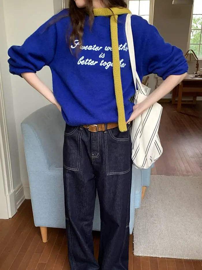 レトロ 配色 ロゴ刺繍 ニット LUMIYUMI