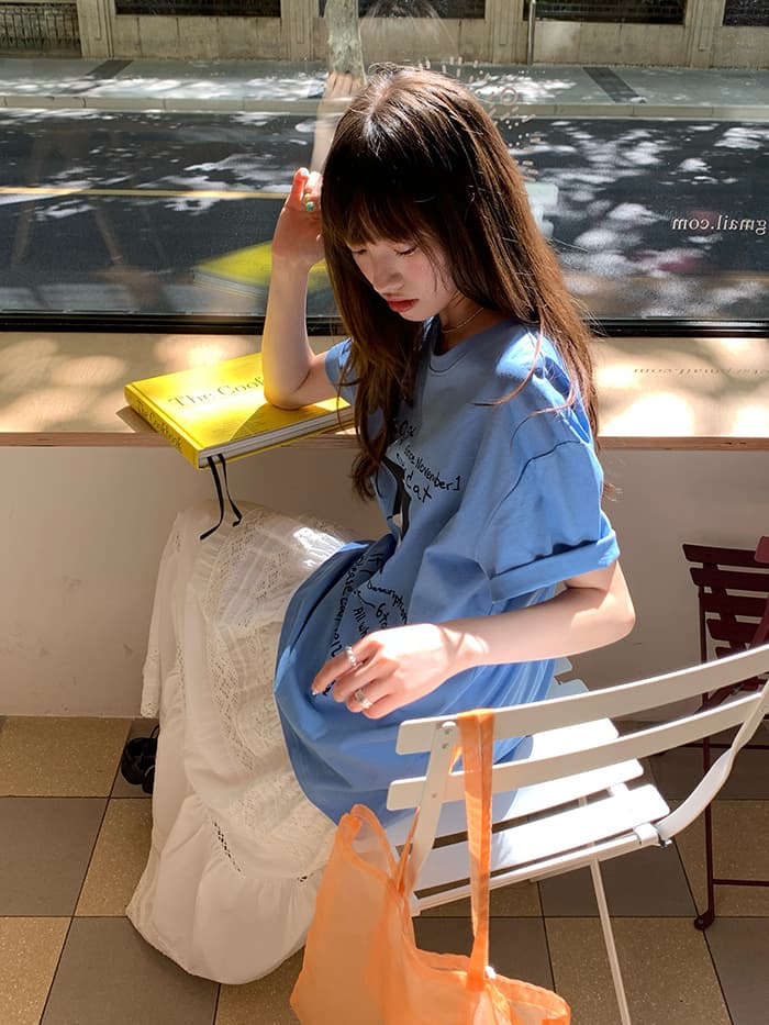 ネコプリント ラウンドネック ゆったりTシャツ LUMIYUMI