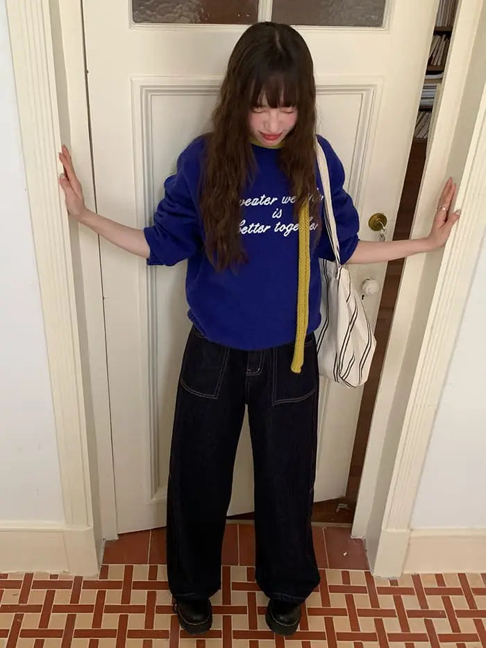 レトロ 配色 ロゴ刺繍 ニット LUMIYUMI