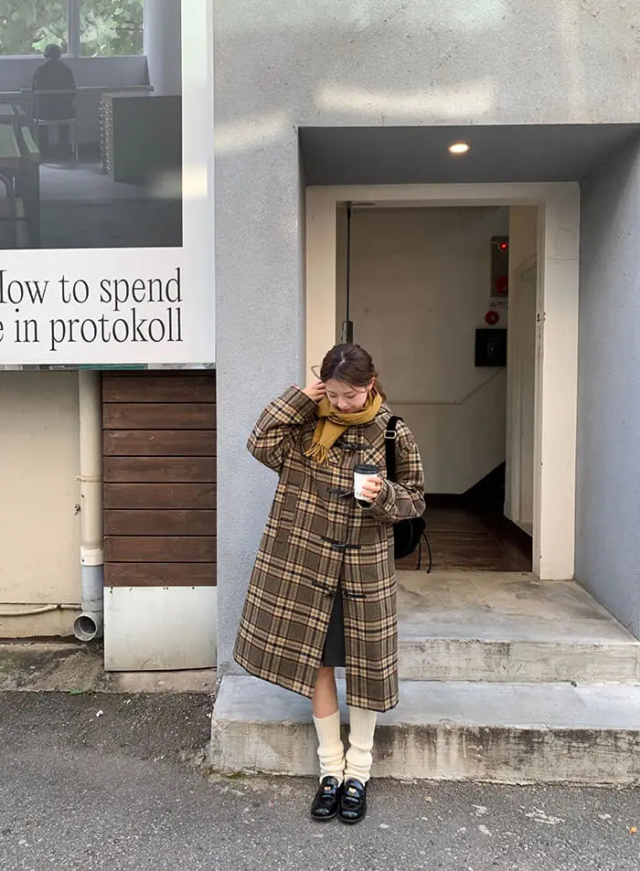 レトロチェック柄ウールコート LUMIYUMI