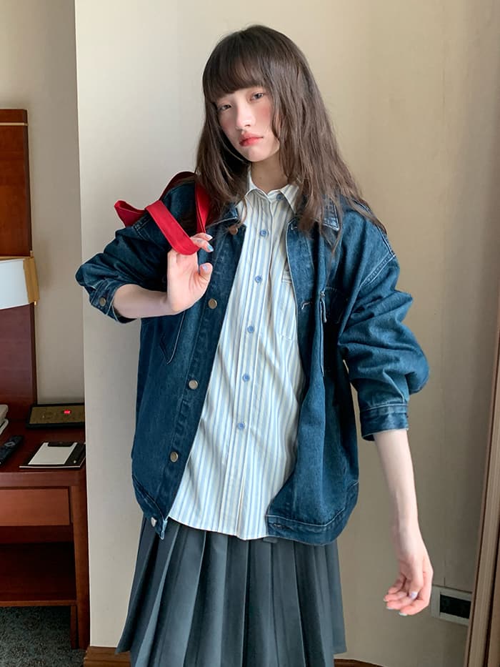 ルーズ ドロップショルダー ストライプ シャツ LUMIYUMI