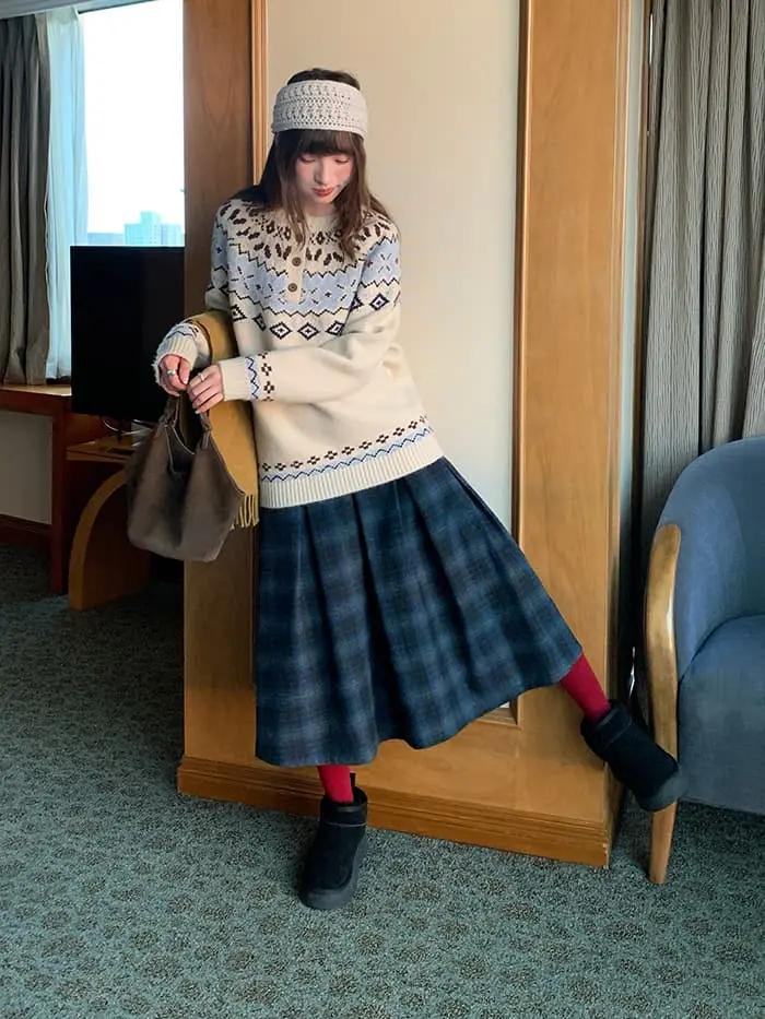 チェック柄 Aライン ミモレ丈 スカート LUMIYUMI