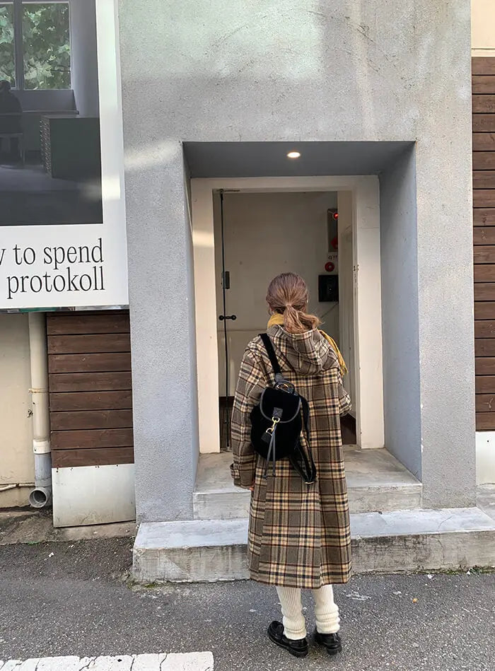 レトロチェック柄ウールコート LUMIYUMI