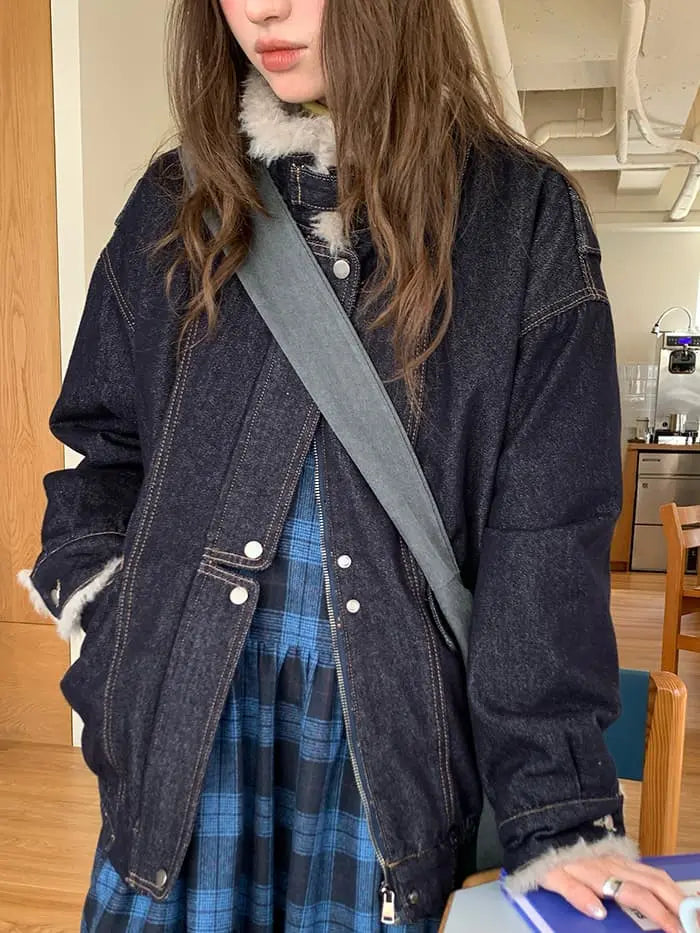 ファー襟 中綿入り デニムブルゾン LUMIYUMI