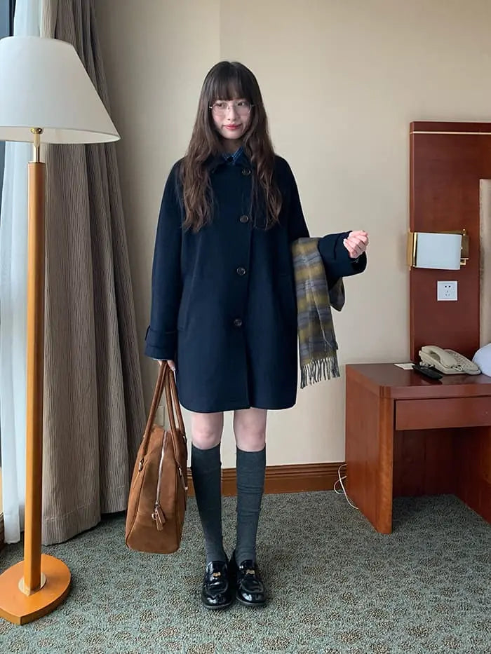 ウールブレンド 折り襟 ミドルコート- LUMIYUMI