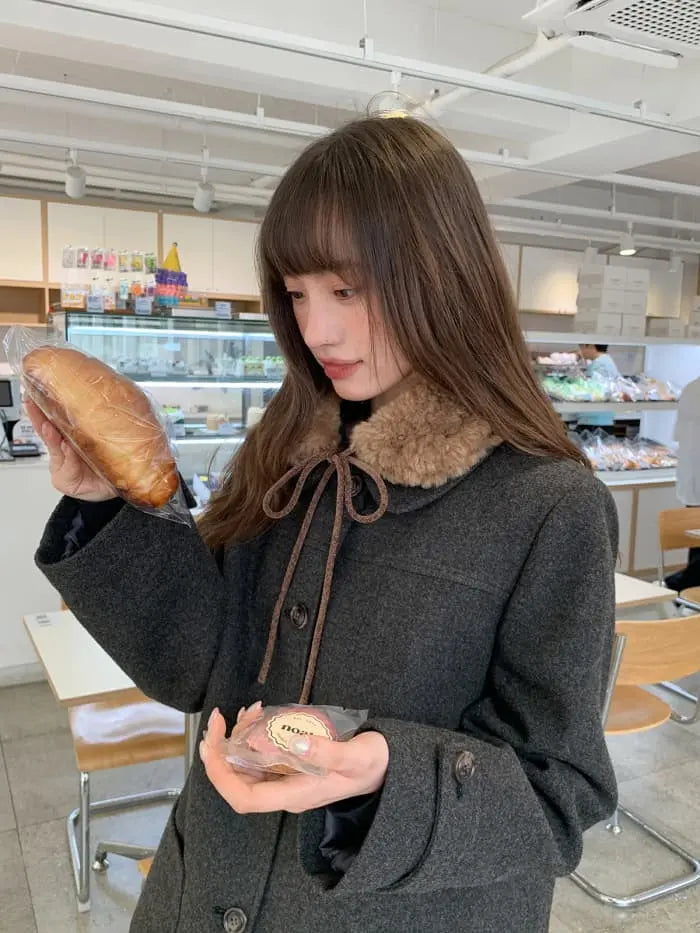 レトロ ガーリー ファー襟付き コート LUMIYUMI