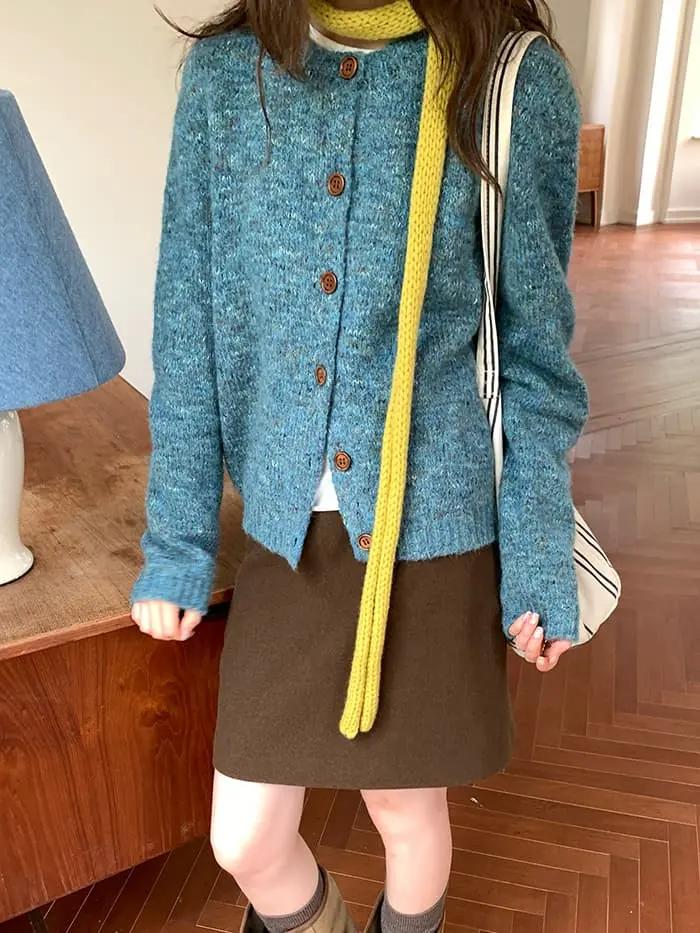 カラーネップ クルーネック ニットカーディガン LUMIYUMI