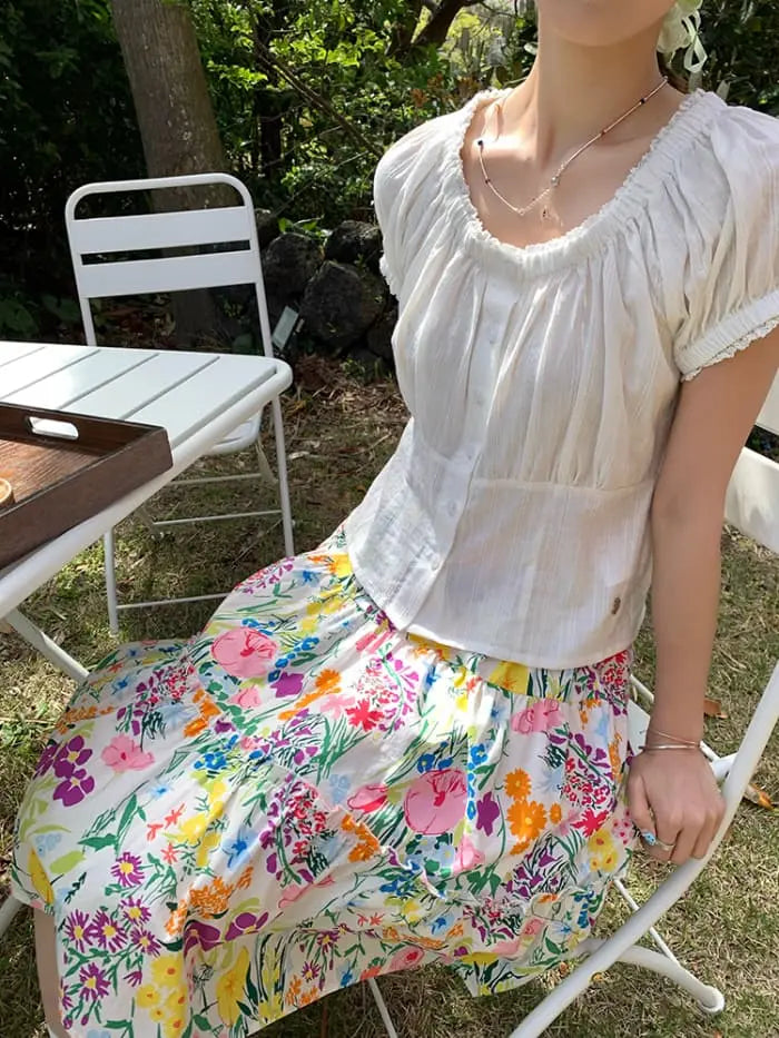 水彩風 花柄プリント フレアスカート LUMIYUMI