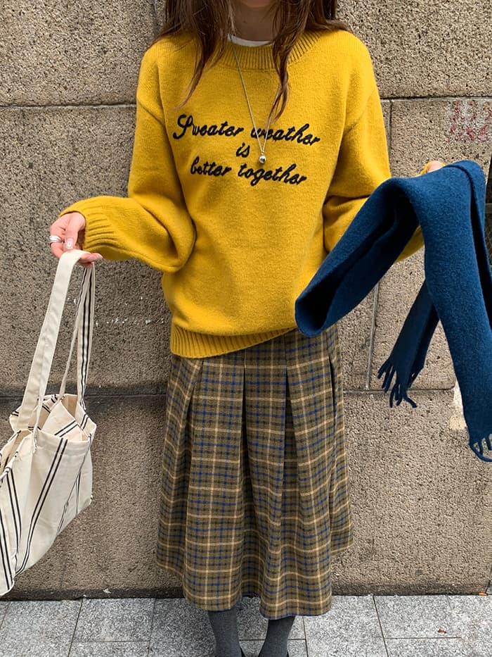 レトロ 配色 ロゴ刺繍 ニット LUMIYUMI