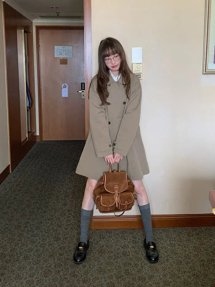 大人可愛い ミドル丈 丸襟 トレンチコート- LUMIYUMI