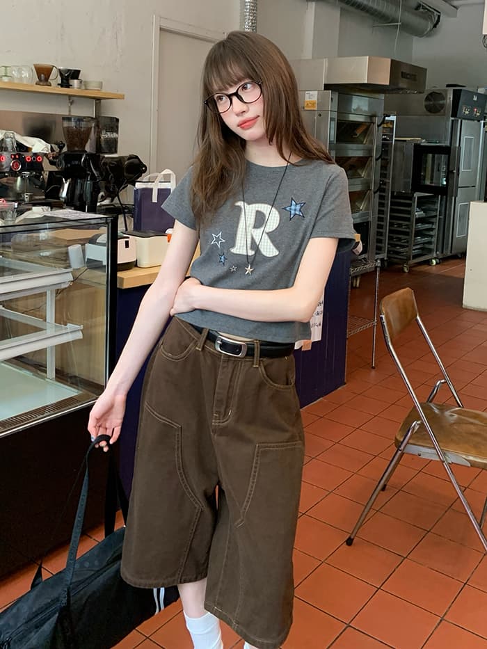ワッペン 刺繍 スリムフィット Tシャツ LUMIYUMI