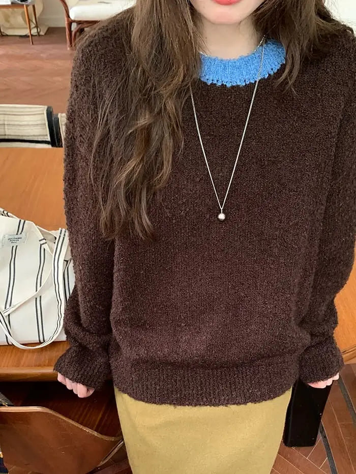 襟配色 ふわもち ニットプルオーバー LUMIYUMI
