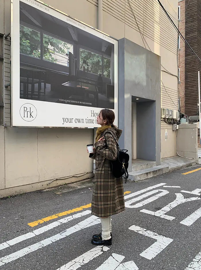 レトロチェック柄ウールコート LUMIYUMI