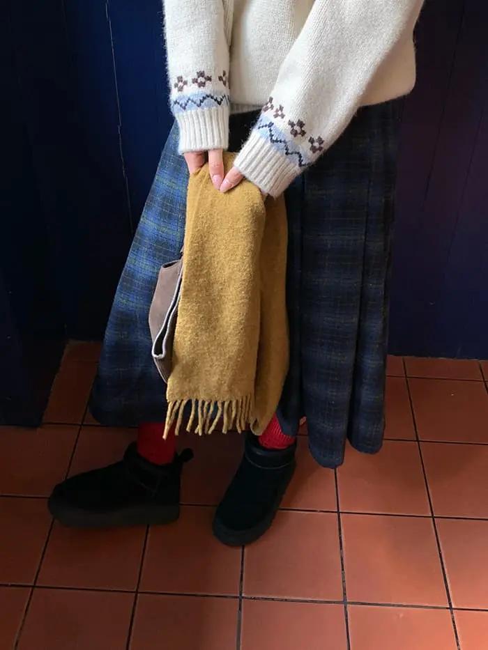 チェック柄 Aライン ミモレ丈 スカート LUMIYUMI