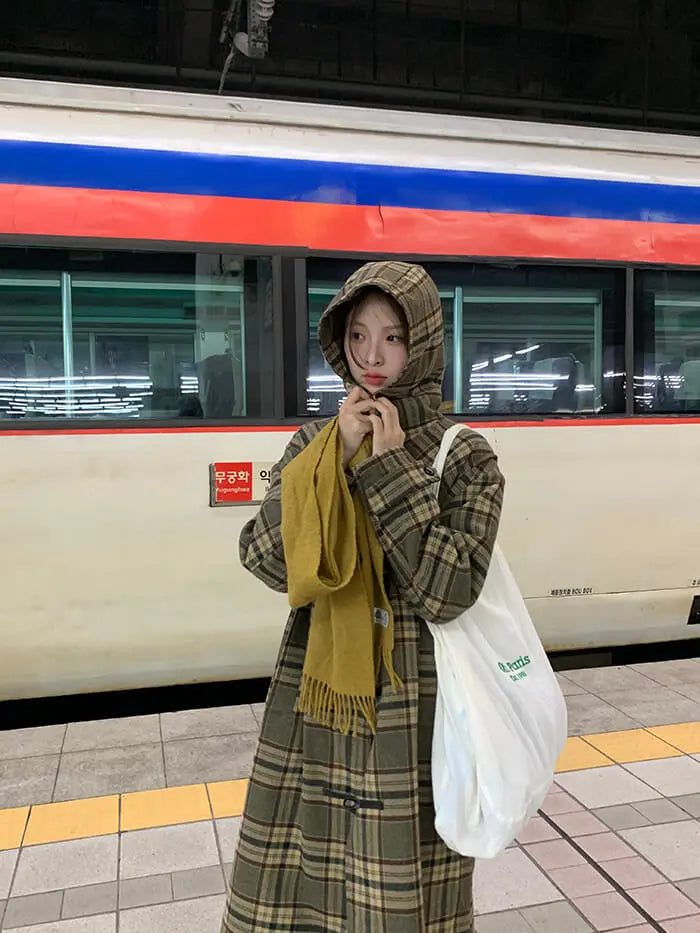 レトロチェック柄ウールコート LUMIYUMI