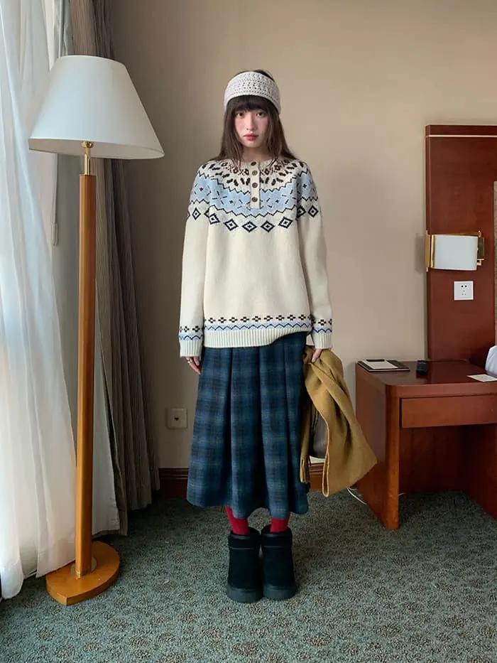 チェック柄 Aライン ミモレ丈 スカート LUMIYUMI