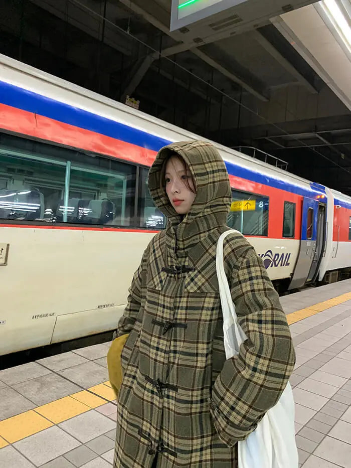 レトロチェック柄ウールコート LUMIYUMI