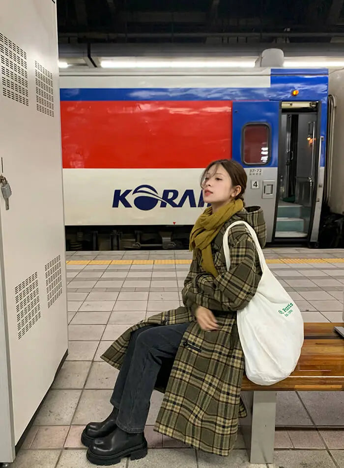 レトロチェック柄ウールコート LUMIYUMI