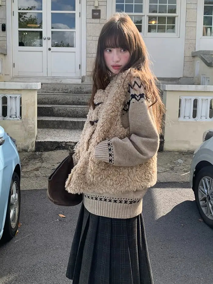 レトロ ループファー ダッフルベスト LUMIYUMI