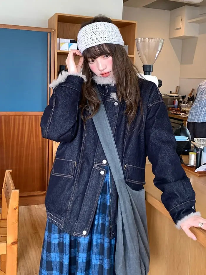 ファー襟 中綿入り デニムブルゾン LUMIYUMI