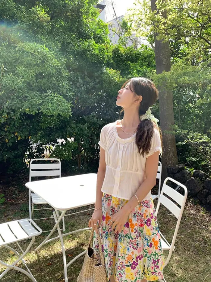 水彩風 花柄プリント フレアスカート LUMIYUMI