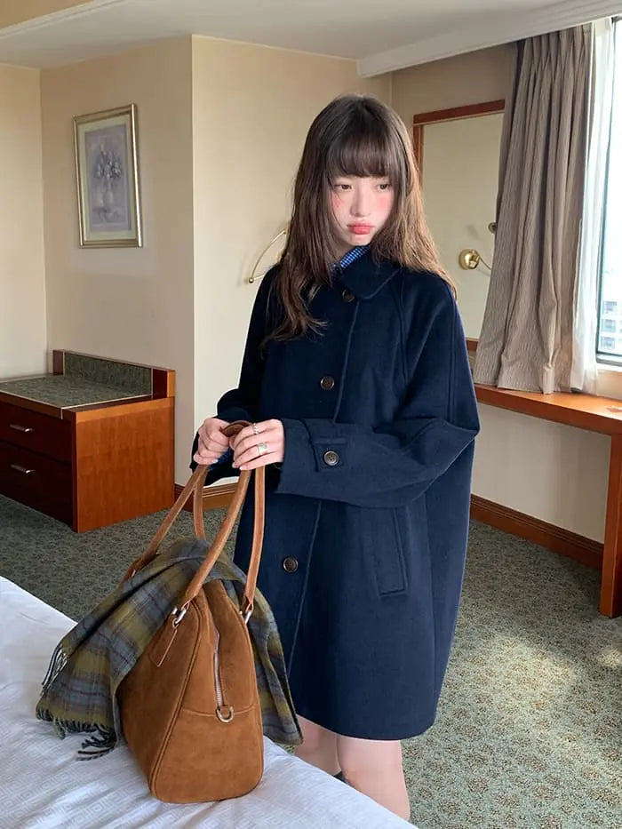 LUMIYUMI ウールブレンド 折り襟 ミドルコート　Sサイズ ウールブレンド 折り襟 ミドルコート- LUMIYUMI