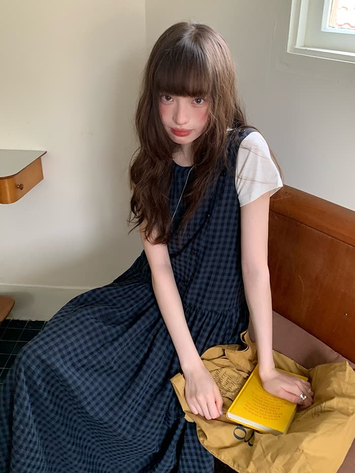 斜め前立て ゆったり ベストワンピース LUMIYUMI