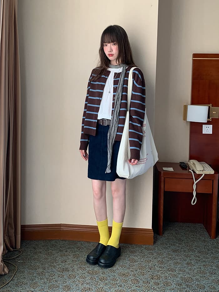 ゆったり ボーダー ニットカーディガン LUMIYUMI