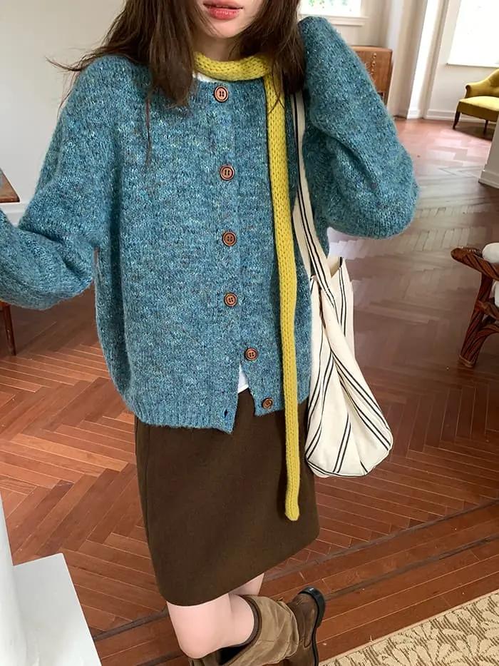 カラーネップ クルーネック ニットカーディガン LUMIYUMI