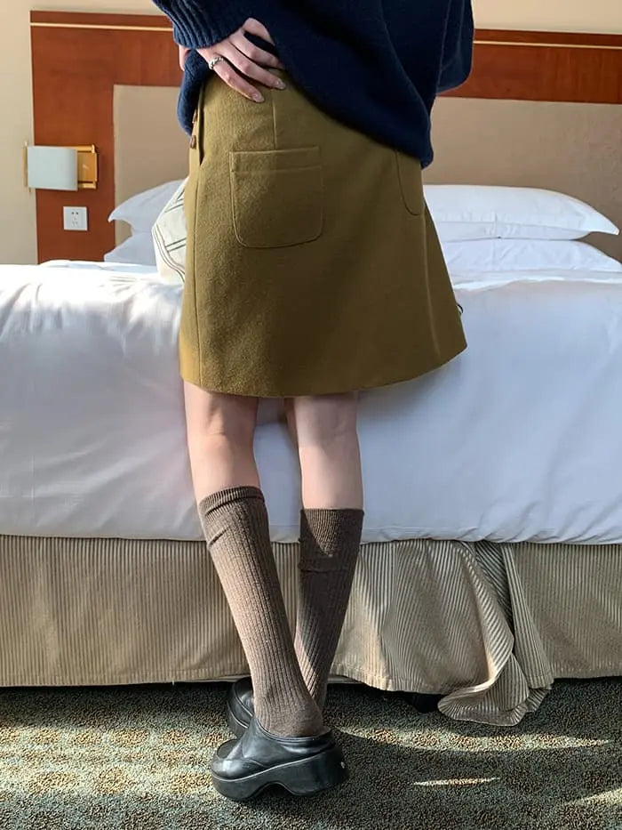 サイドボタン ハイウエスト ミニスカート LUMIYUMI