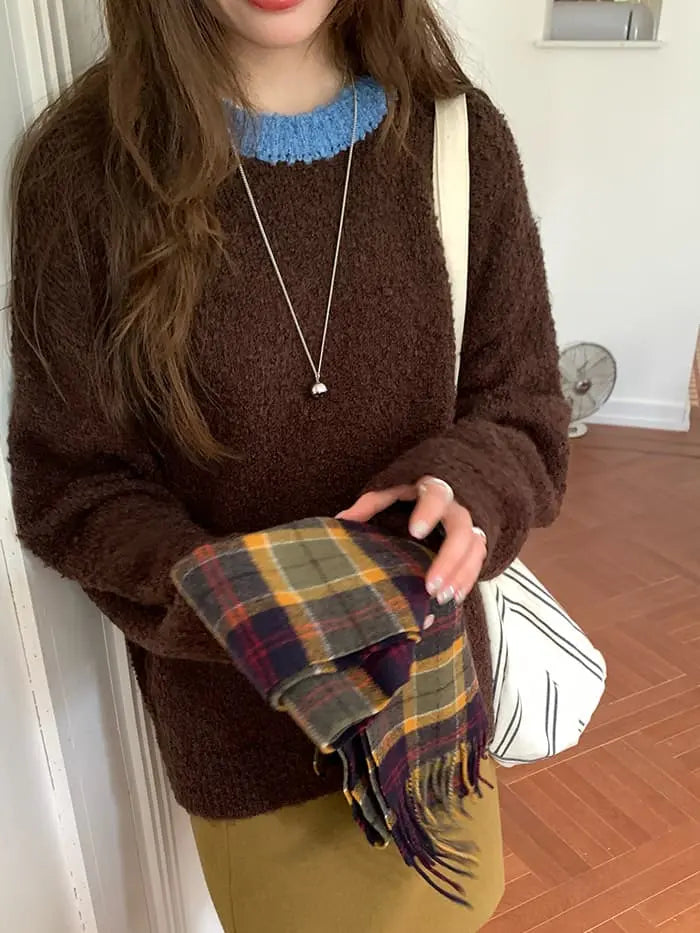 襟配色 ふわもち ニットプルオーバー LUMIYUMI