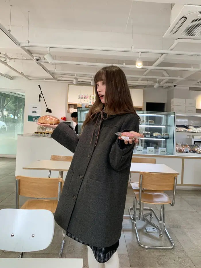 レトロ ガーリー ファー襟付き コート LUMIYUMI