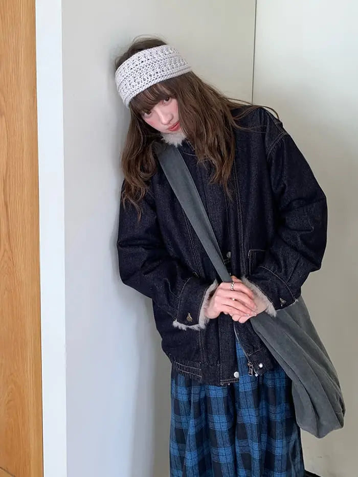 ファー襟 中綿入り デニムブルゾン LUMIYUMI