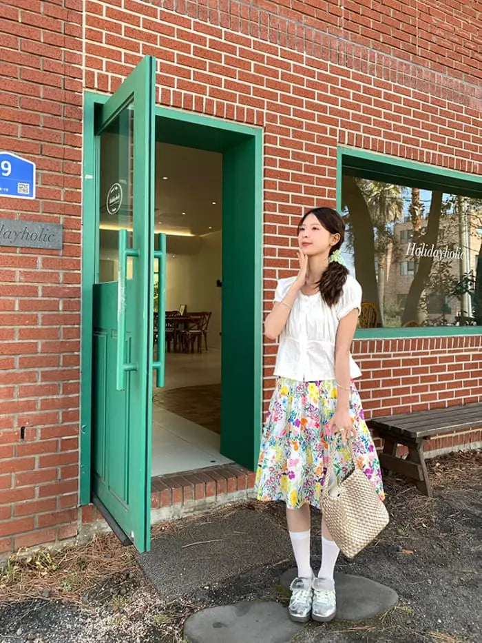 水彩風 花柄プリント フレアスカート LUMIYUMI