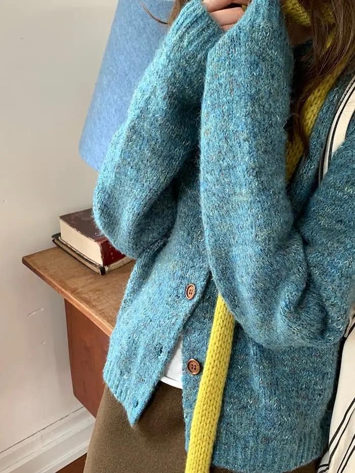 カラーネップ クルーネック ニットカーディガン LUMIYUMI