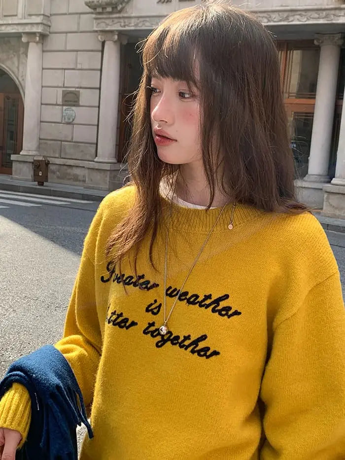 レトロ 配色 ロゴ刺繍 ニット LUMIYUMI